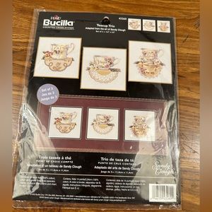 Bucilla Teacup Trio Counted Cross Stitch Kit Sandy Clough Faith Hope Love
